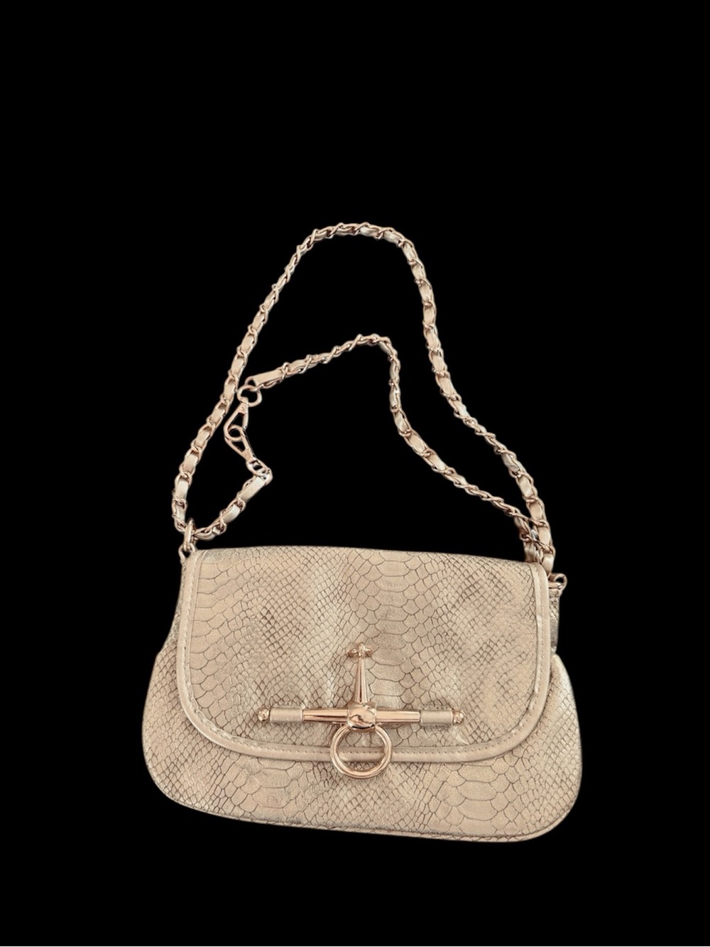 Gold Snake-Embossed Leather Chain Shoulder Bag